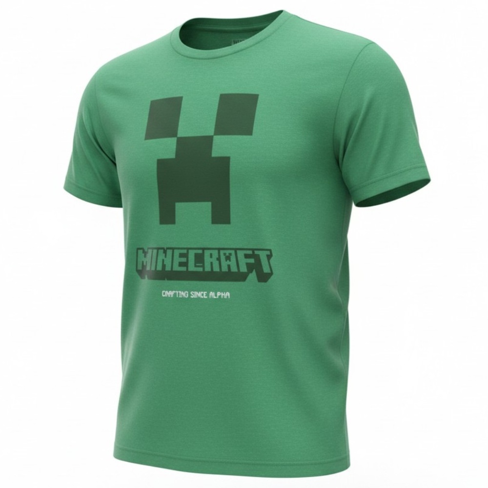 Minecraft Creeper "Crafting Since Alpha" Men's Tee Large Green Official License
